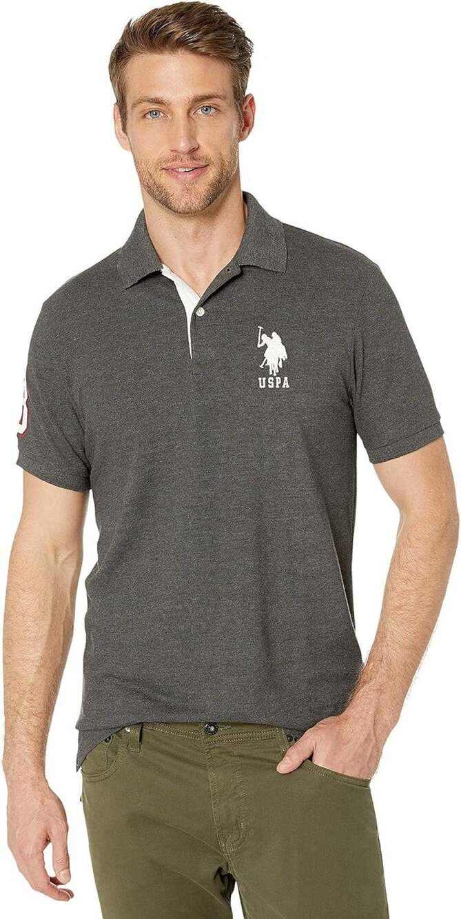 U.S. Polo Assn. Men's Large Grey Preppy Short Sleeve Slim Fit Polo Shirt L3-1